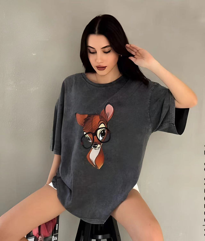 Dame T-shirt med kreativt dyretryk og afslappet oversized snit Stilla