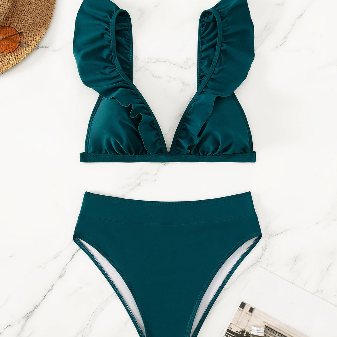 Dame Bikini top med trendy flæsedetaljer og høj benudskæring Stilla