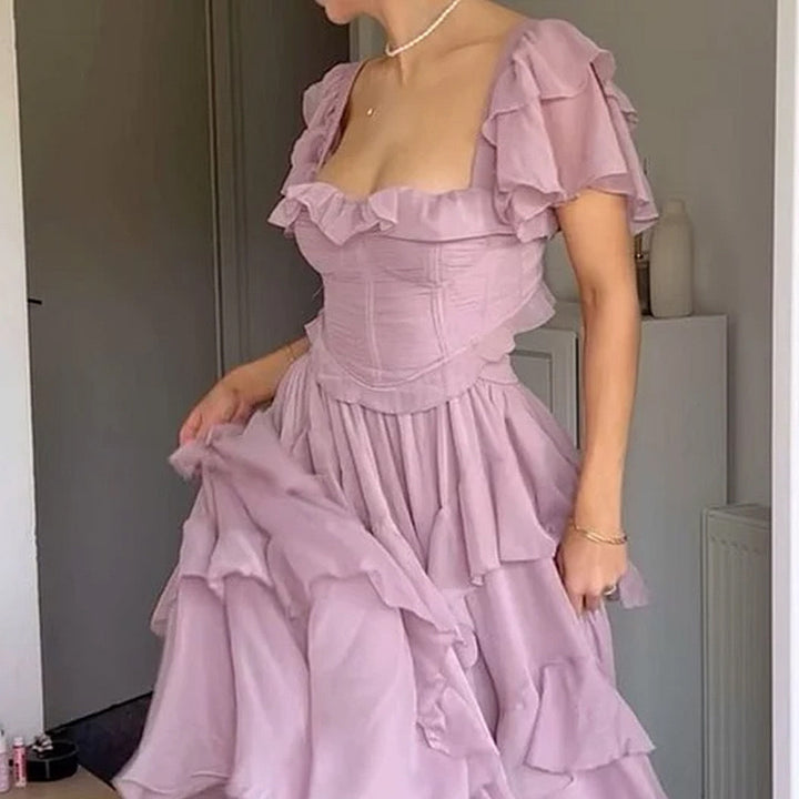 Dame Leger Rynket Detalje Maxi Kjole med Korset-Formet Top
