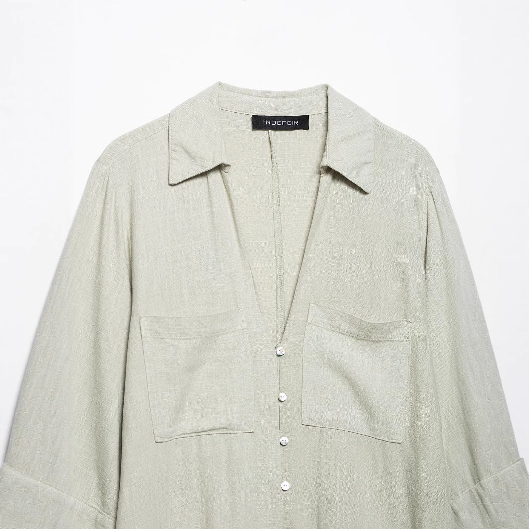 Femme Langærmet Utility Skjorte Kjole Stilla