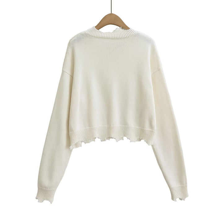 Dame afslappet cropped sweatshirt med trendy cut-out og frynset kant Stilla