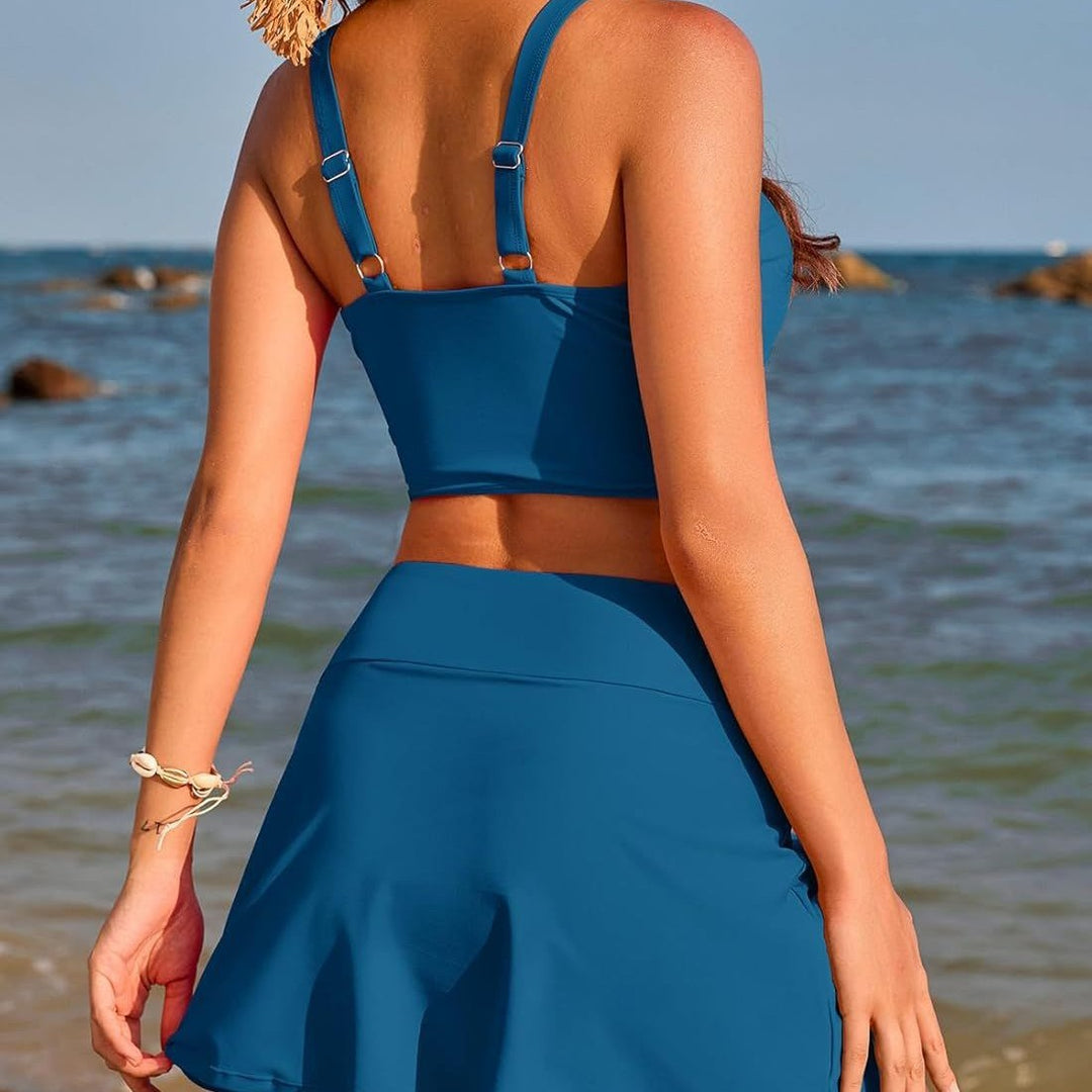 Dame sport-bikini-sæt med mod chic knude-top og elegant nederdel Skovae