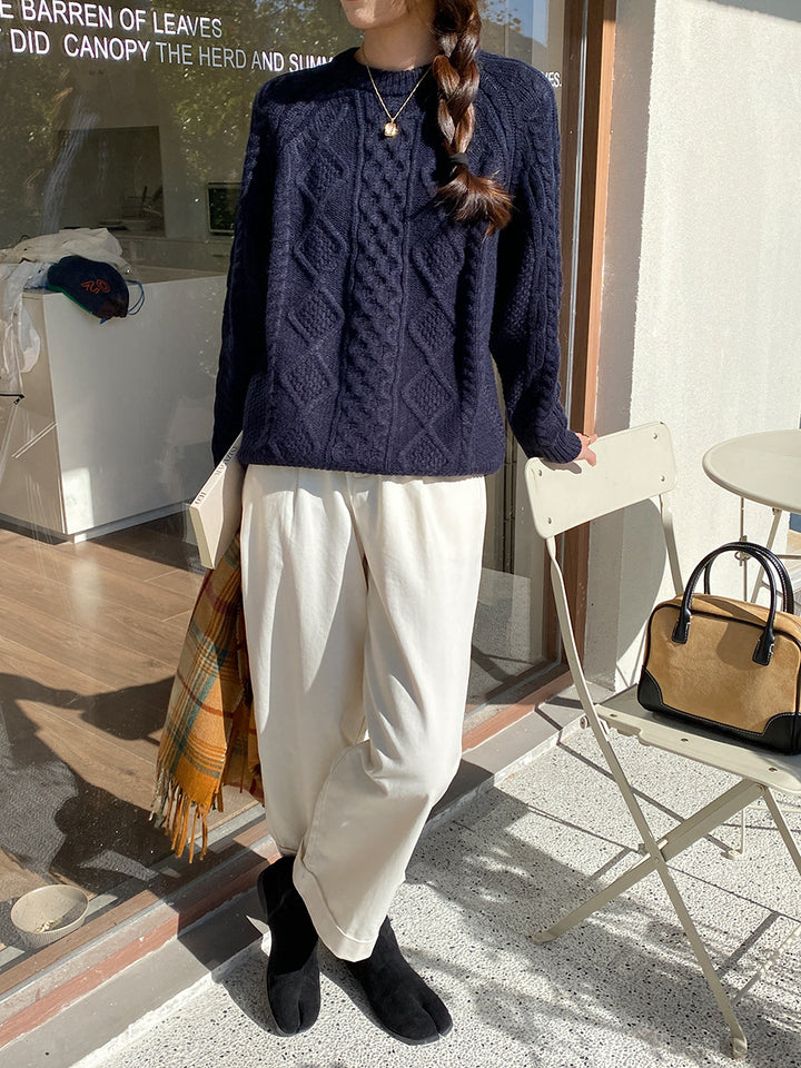 Kvinder casual chunky strik sweater med kabelmønster Stilla
