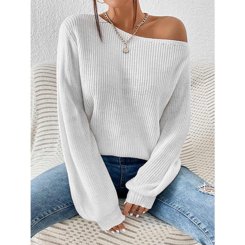 Dame Off-Shoulder Strikpullover Stilla