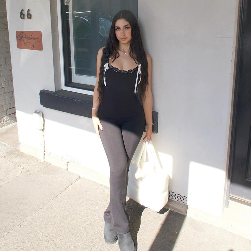 Dame Elegant Jumpsuit med spids og bred benkant Skovae