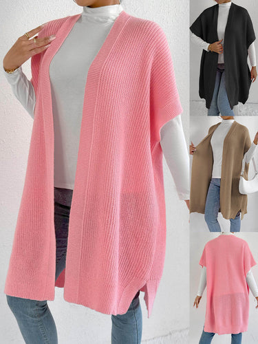 Dame strikjakke i afslappet oversized stil med åben front og sideslids Stilla