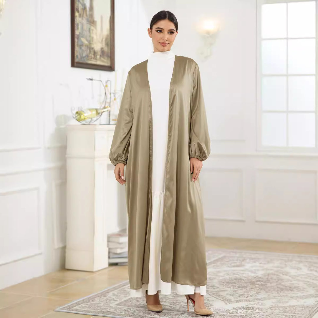 Dame Elegant Langærmet Kimono-Jakke i Satin Stilla