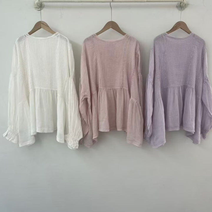 Femme Afslappet Fit Plisseret Langærmet Bluse Stilla