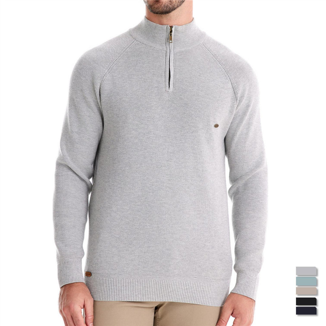 Herre ståkravepullover med elegant struktur og praktisk halvlynlås Stilla