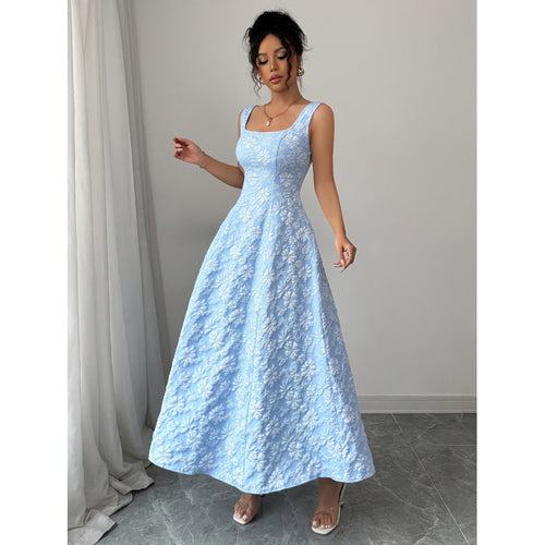 Dame Elegant Maxikjole med blomsterbroderi og A-linje snit Skovae
