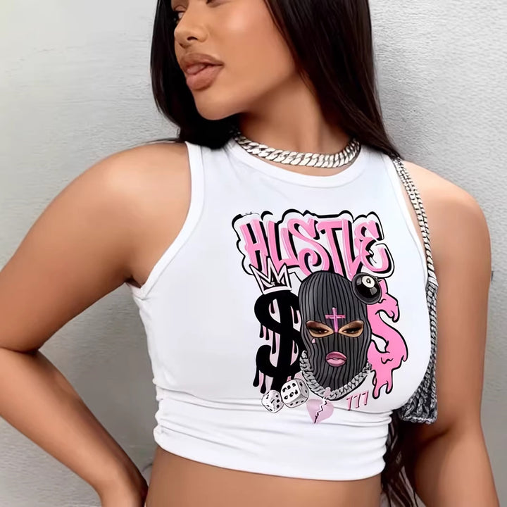 Dame Crop-top med iøjnefaldende grafikdesign Skovae
