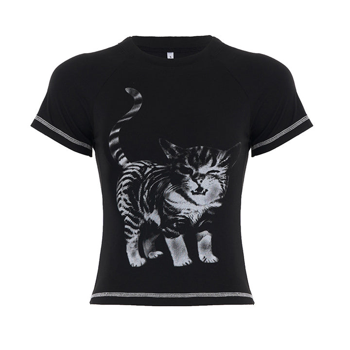 Dame T-shirt med kreativ dyreprint og høj kvalitet bomuldsmateriale Skovae