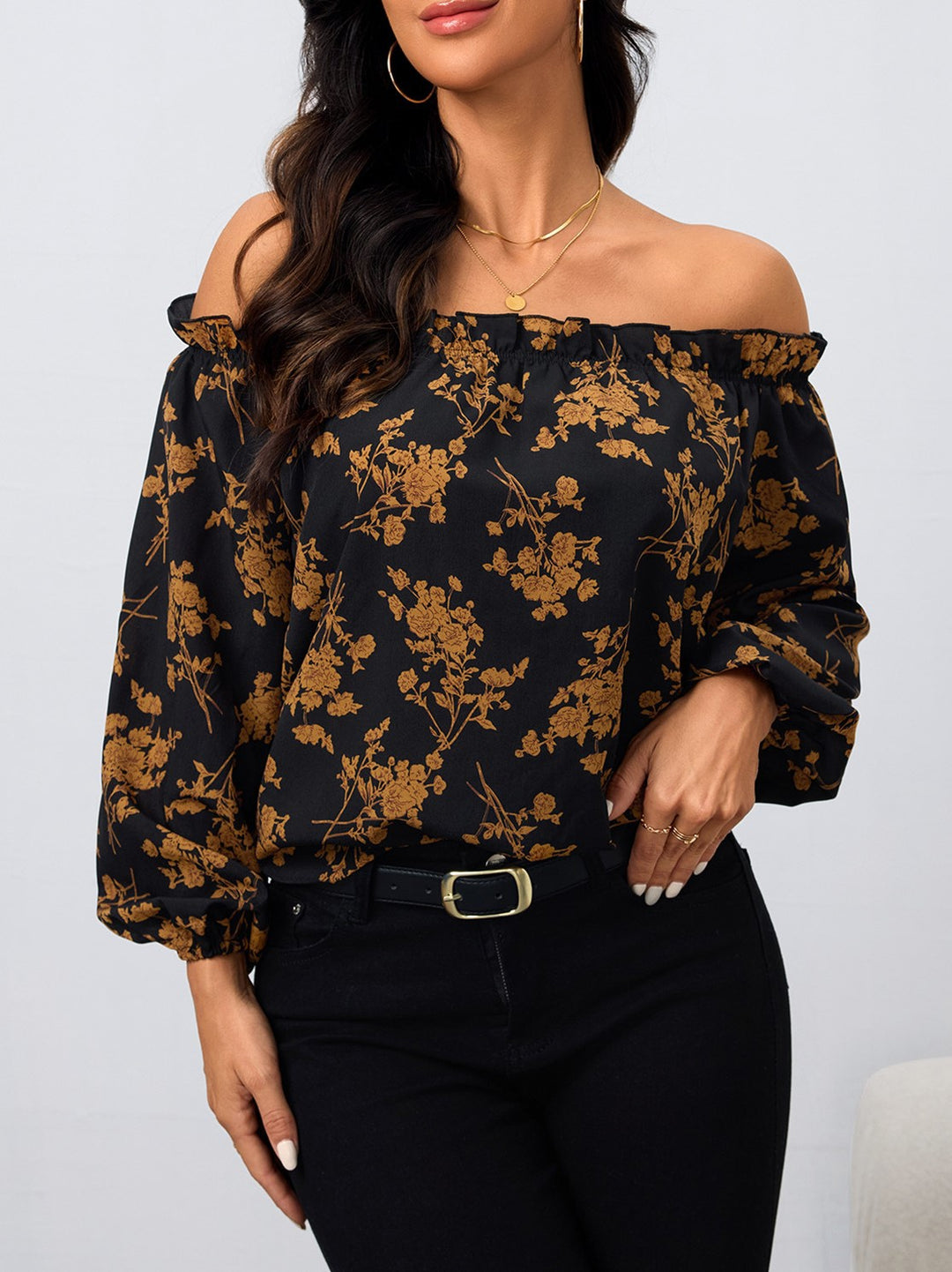 Dame Off-Shoulder Bluse med florale motiver Stilla
