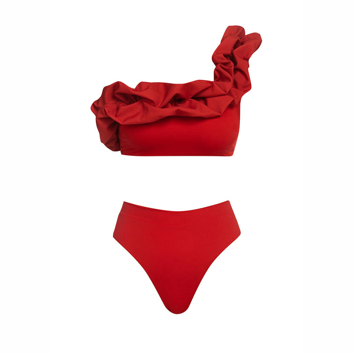 Dame bikini-sæt med asymmetrisk flæse-design og høj talje Stilla