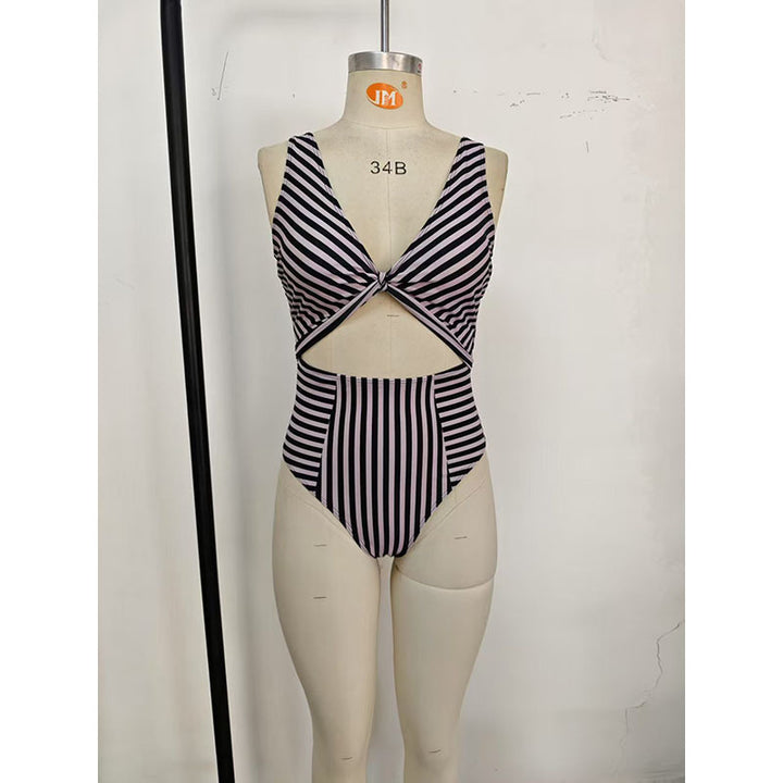 Dame One-piece badedragt med cut-out-design og stribet mønster Skovae