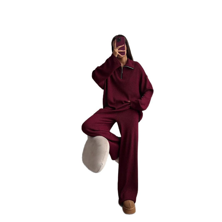Dame højt skåret og elegant strikpullover med lynlås og bredt Ben Stilla