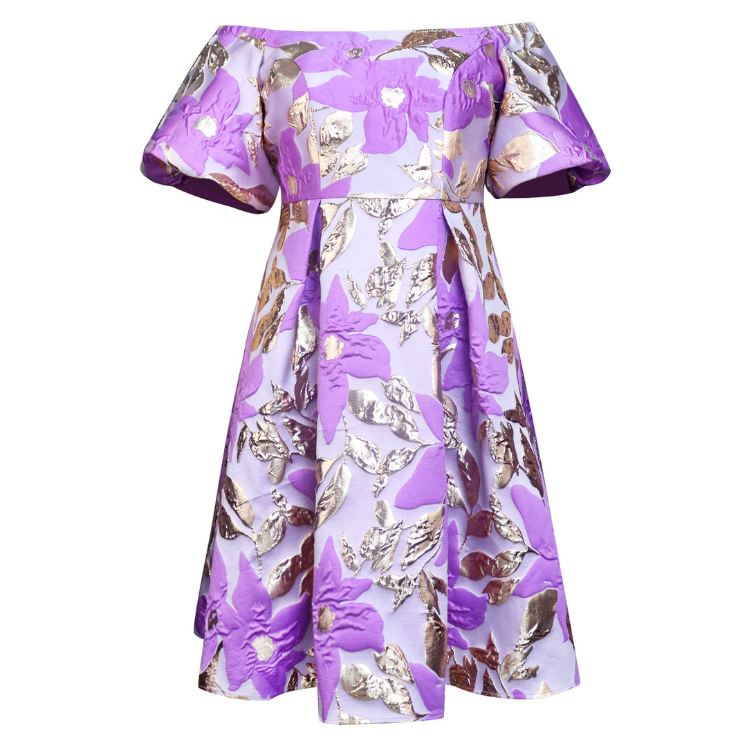 Dame Off-Shoulder Kjole med florale Præg-Detaljer Skovae