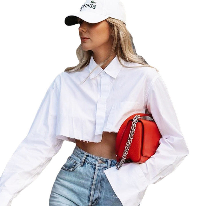 Dame Trendy Cropped Skjorte med Vid Arm Stilla