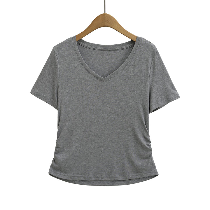 Dame afslappet kortærmet V-hals T-shirt med ruching Stilla