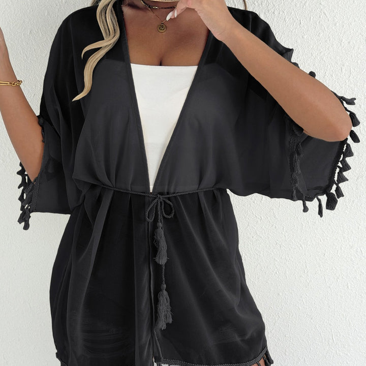 Dame Let Franje-Besætning Strand-Kimono Stilla