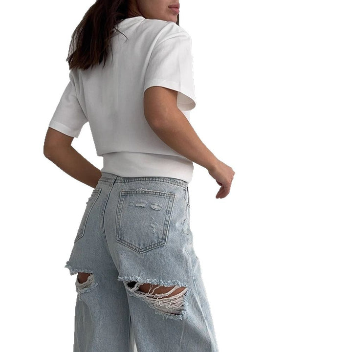 Kvindernes Boyfriend Jeans med trendy Ødelagte Elementer Stilla