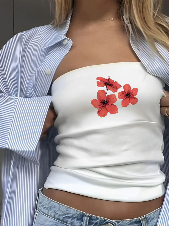 Dame Bandeau-top med iøjnefaldende statement-tryk Skovae