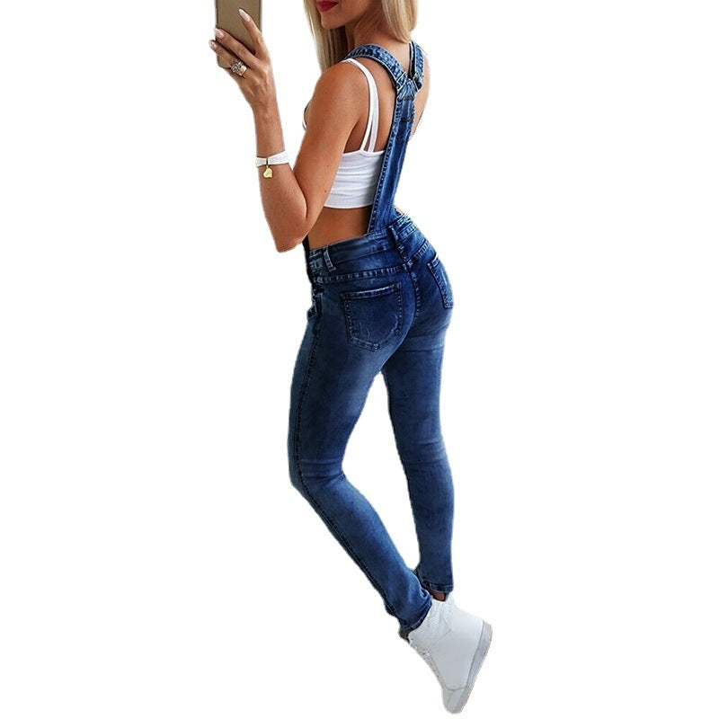 Dame Jeans-suspenders med fashionable ødelæggelser og justerbare stropper Stilla