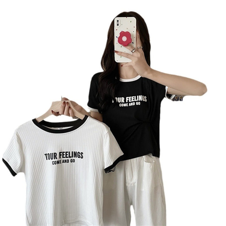 Femme Casual Grafik T-shirt med ribbet tekstur Stilla