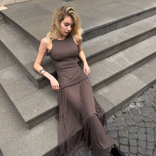 Dame Elegant Maxikjole med raffineret vikledesign og smigrende silhuet Skovae
