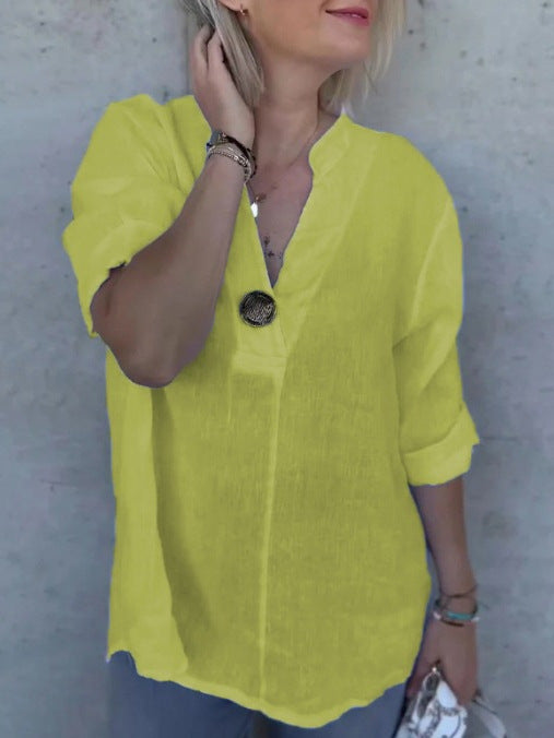 Dame linnedbluse med knapdetalje Stilla