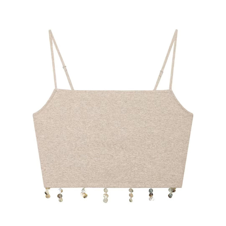 Dame Crop-top med glitrende pailletter og smalle stropper Skovae
