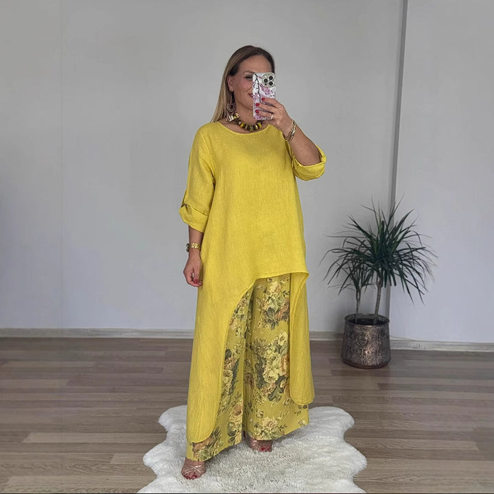 Dame Lækkert Top og Blomster Palazzo-Bukser Sæt Stilla