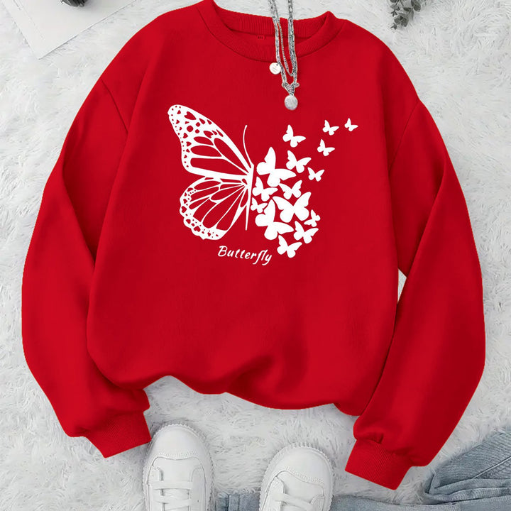 Kvinders sweatshirt med kreativ sommerfuglemotiv og afslappet snit Stilla