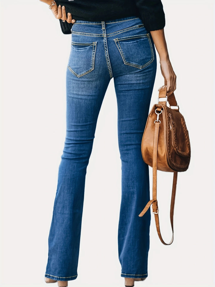 Dame Bootcut Jeans med høje knapdetaljer og komfortabel stræk Stilla