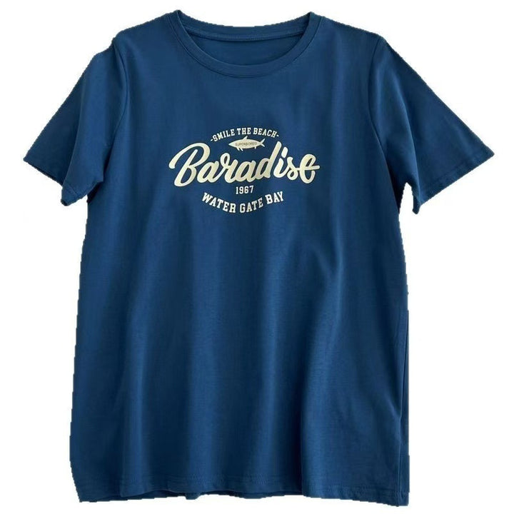 Dame T-shirt med begrundet Paradise-tryk og løs pasform Stilla