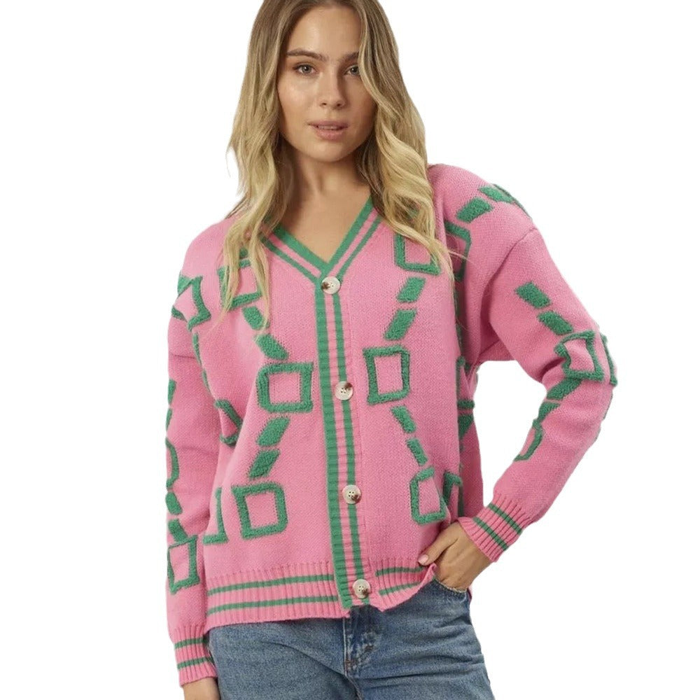 Femme Statement Geometrisk Strikjakke Stilla