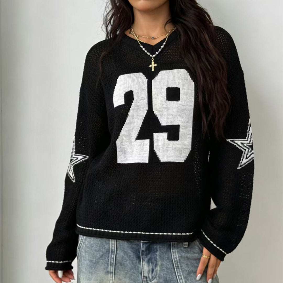 Dame Sporty Oversized Pullover med Motivbroderi Skovae