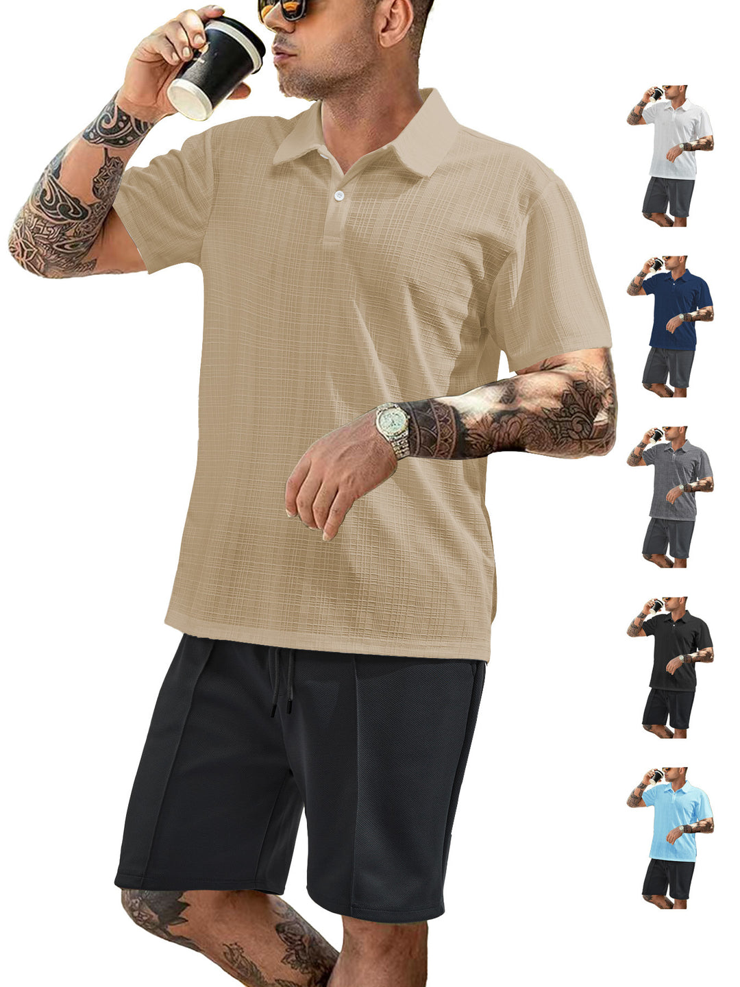 Herre Sporty Poloshirt og Shorts Sæt med åndbar teknologi Stilla