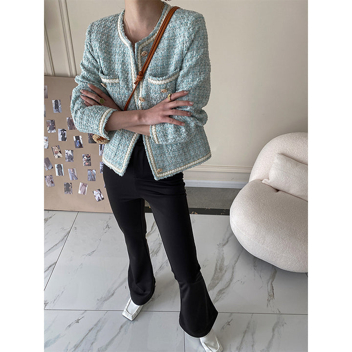 Damer Elegant Boucle Jakke med Dekorative Knapper Stilla