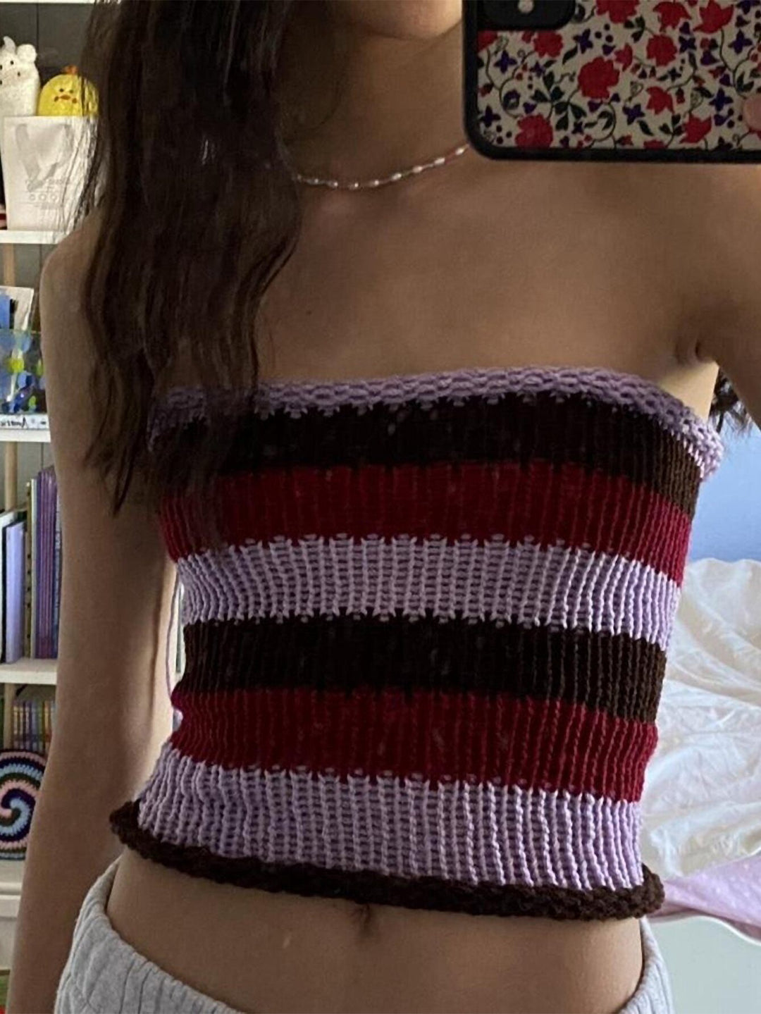 Dame bandeau top med farverige striber Skovae