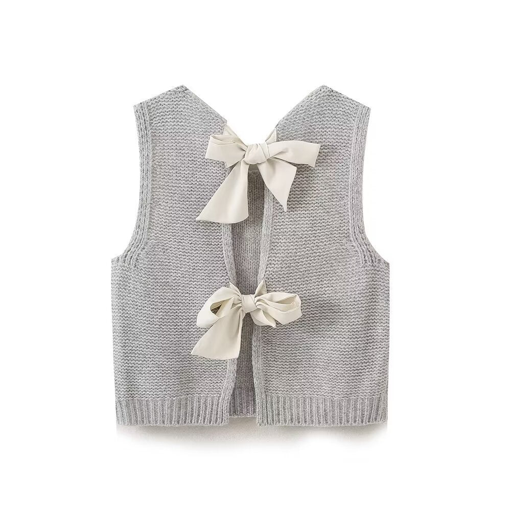 Dame cropped strikpullover med rygbindedetalje Stilla