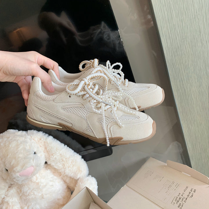 Dame Trendy Suesko Schnürsneakers med perleaccenter Stilla