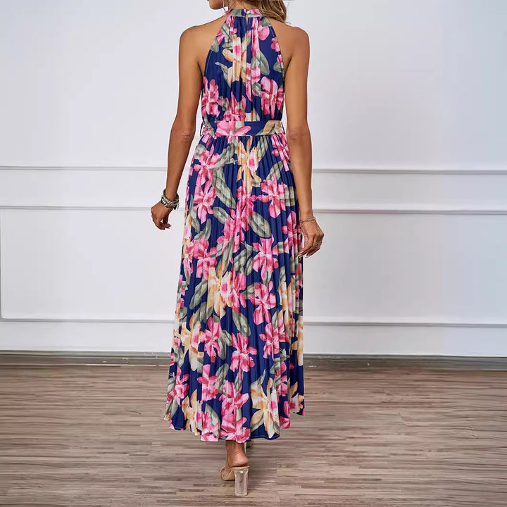 Kvinder Elegant Maxi Kjole med Blomstret Design og Rynket Top Stilla