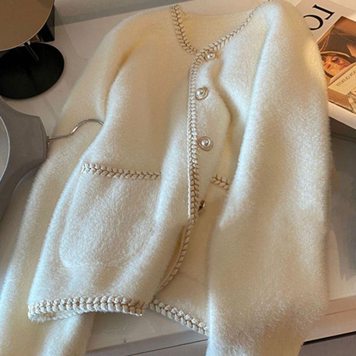 Dame Elegant Cardigan med Perle Dekorationer Stilla