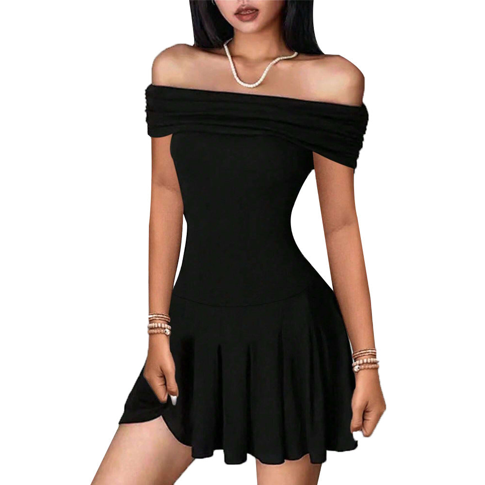 Kvinder Off-Shoulder Mini Kjole med Elegant Indpakningsdetalje Stilla