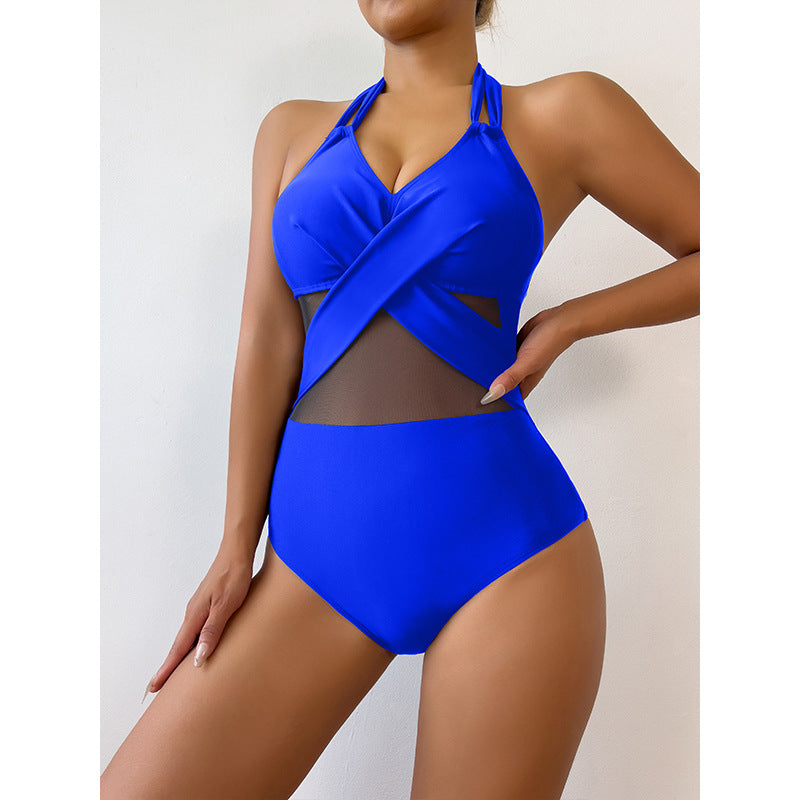 Dame højhalset badedragt med fashionabelt cross-over-design Stilla