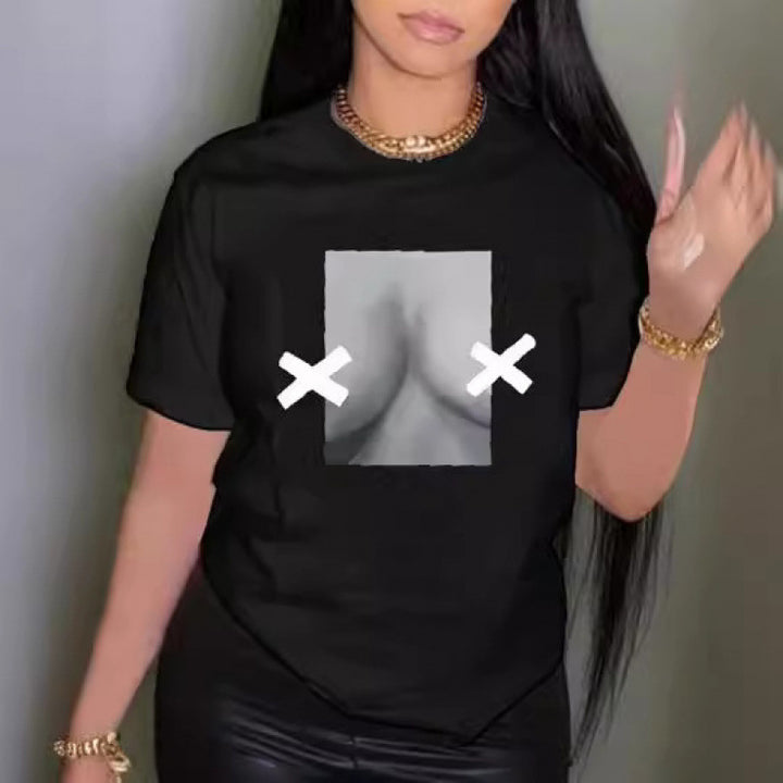 Dame T-shirt med innovativt grafikdesign Skovae