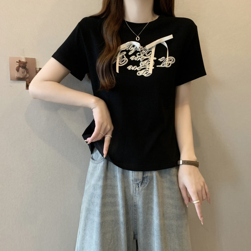 Femme Trendy Grafisk Krawatten-Front T-Shirt Stilla