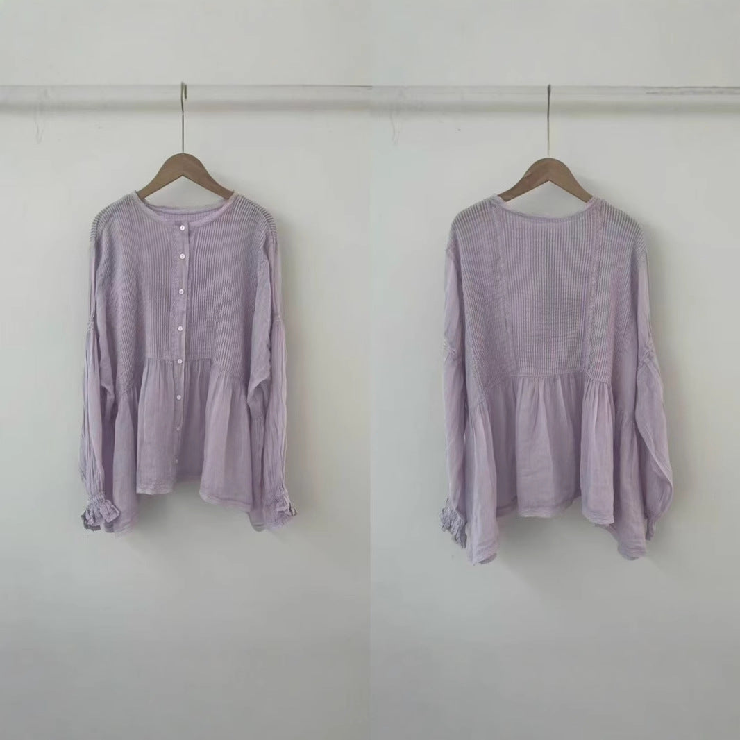 Femme Afslappet Fit Plisseret Langærmet Bluse Stilla