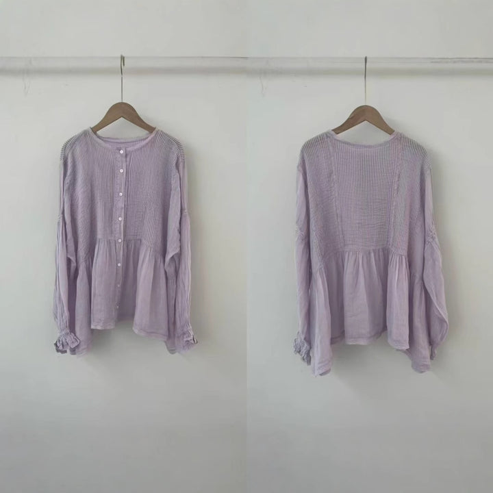 Femme Afslappet Fit Plisseret Langærmet Bluse Stilla